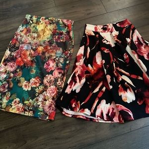 Two Floral Print Midi Skirts